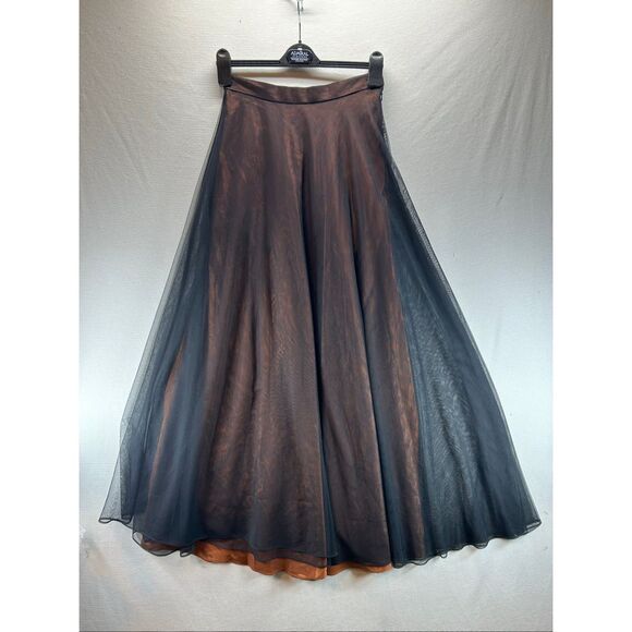 Adrianna Papell Tulle Maxi Skirt Copper Black Evening Goth Formal Size 8 - Picture 8 of 15